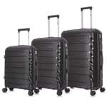Lot de 3 valises rigide souple en polypropylène - cadenas TSA intégré, ultra léger, 4 roulettes, 55cm + 65cm + 75cm, noir (vendeur tiers)