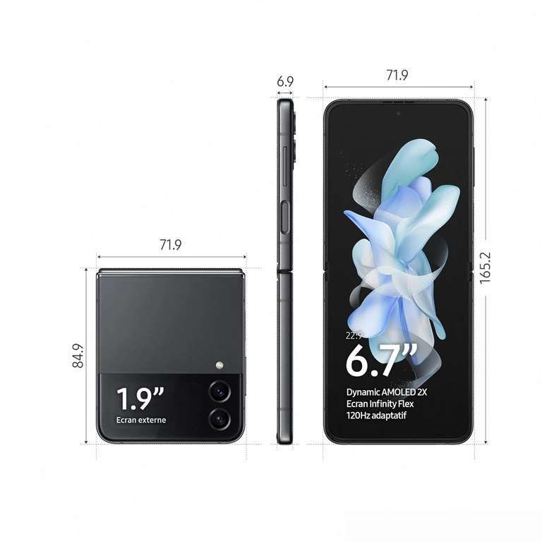 Smartphone 6.7" Samsung Galaxy Z Flip4 Graphite - 128Go, 5G (via reprise de votre ancien téléphone)