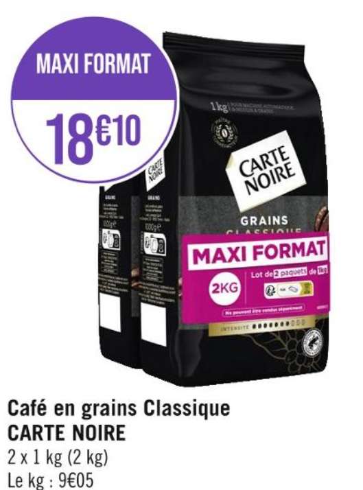Café en grains classique CARTE NOIRE : le paquet de 1kg à Prix Carrefour