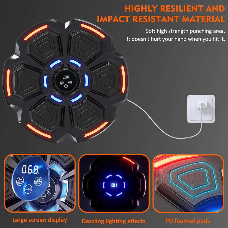 Machine De Boxe Musicale Avec Lumières LED - 9 Vitesses, Bluetooth - Pour Entraînement à La Maison Ou En Salle