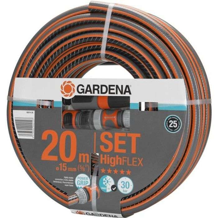 Kit tuyau d'arrosage Gardena HighFLEX - 20m, Ø15mm, Anti nœud et indéformable