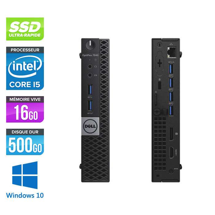 Tour PC Dell Optiplex 7040 Micro - Intel Core 5-6500T 2.50 GHz, 16 Go RAM, 500 Go SSD, Windows 10 (Reconditionné)