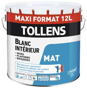 Pot de peinture mural Tollens - 12 L, blanc intérieur, mat