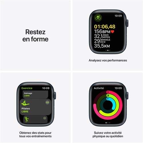Montre connectée Apple Watch Series 7 (GPS + Celullar) - 45mm - boîtier Aluminium Minuit, avec Bracelet Sport Minuit