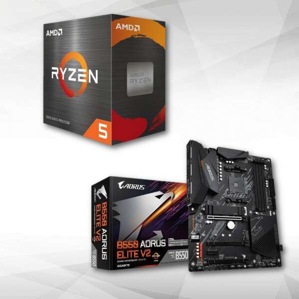 Pack processeur Ryzen 5 5600X (3,7/4,6 GHz) + Carte mère Gigabyte Aorus B550 Elite V2