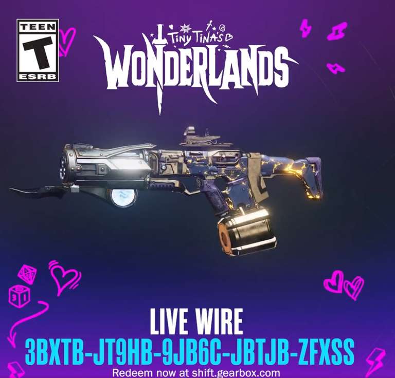Contenu Gratuit pour Tiny Tina's Wonderlands - Arme Live Wire pour PC, XBOX & PSN (Dématérialisé)