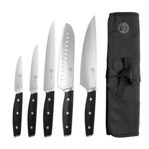 Set 5 Couteaux Professionnel MasterChef + Housse - Couteau de Chef, Santoku, Hachoir, Office et Legume - Acier Inox Haute teneur Carbone