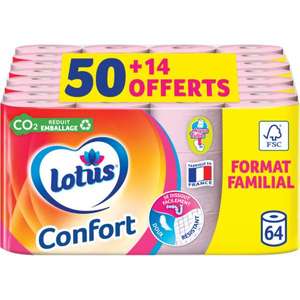 Pack de 64 rouleaux de Papier Hygiénique Lotus Confort