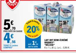 Pack de lait demi-écrémé Délisse - 6 x 1L (via 1,14€ sur la carte)