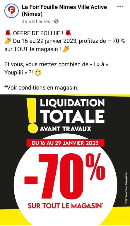 70% de réduction sur tout le magasin - La Foir'Fouille Nîmes (30)
