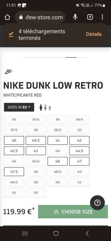 Baskets Nike Dunk Low Retro Picante - Plusieurs tailles disponibles