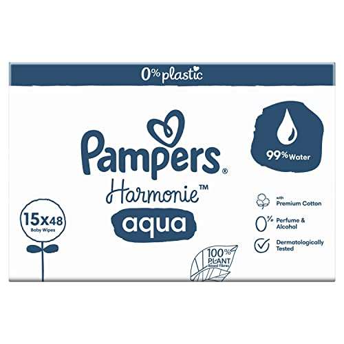 Lot de 15 paquets de Lingettes bébé Pampers Aqua Harmonie - 99% d'eau