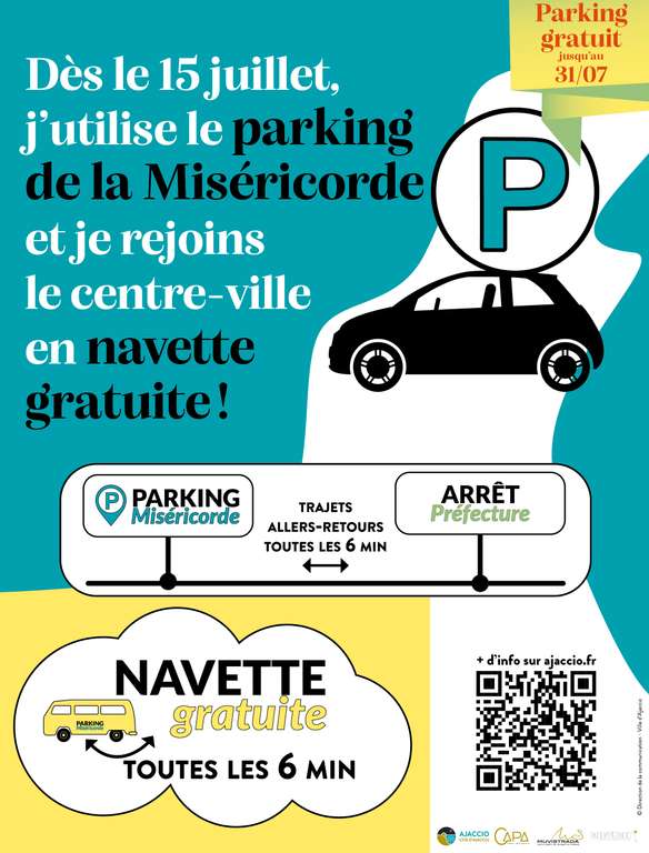 Parking de la Miséricorde et Navette Express gratuits du 15 au 31 juillet - Ajaccio (2A)