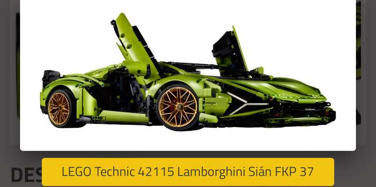LEGO Technic 42115 Lamborghini Sián FKP 37, (via 82,47€ de fidélité) [env230€ si the corner]