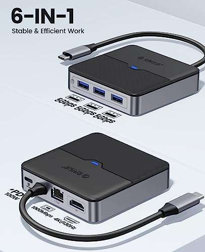 Station d'accueil USB-C 6-en-1 Orico : HDMI 4K, 100W, Ethernet, USB-C, USB-A, compatible Mac & PC (via coupon - vendeur tiers)