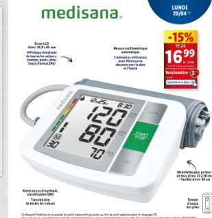 Tensiomètre Medisana - Ecran LCD, Mesure automatique, 2 Mémoires