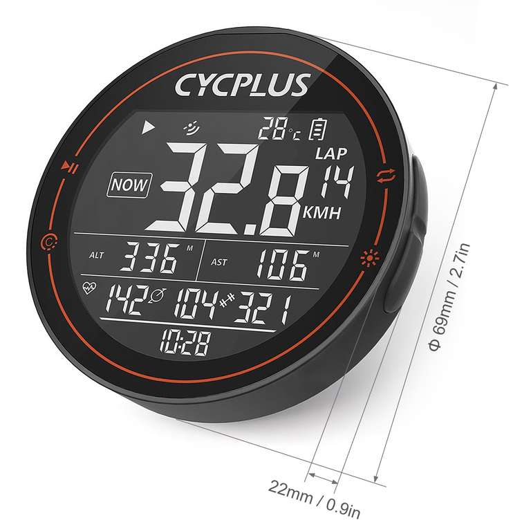 Ordinateur de vélo Cycplus M2 avec Support - Ecran 2.5", GPS, ANT+, Bluetooth, Autonomie 30h, USB-C, Exportation de données, IPX6