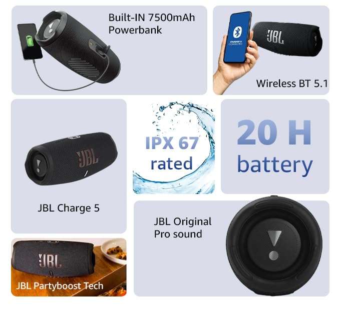 Enceinte portable Bluetooth avec chargeur JBL Charge 5