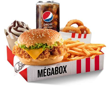 Megabox KFC: 5 Produits - Burger + Frites + The Onion Rings + Pepsi + Mini Sundae