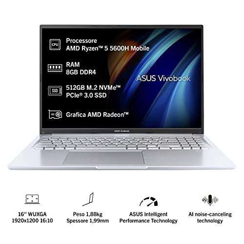 PC Portable 16" ASUS Vivobook 16X M1603QA - Ryzen 5 5600H, RAM 8Go, 512Go SSD, QWERTY
