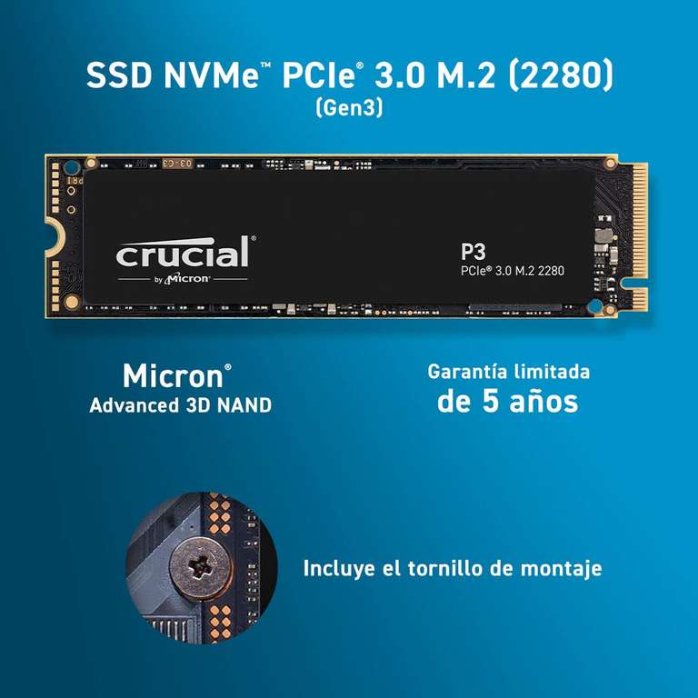 SSD Interne Crucial P3 CT4000P3SSD801 - 4To M.2 PCIe Gen3 NVMe (Via Coupon)  –