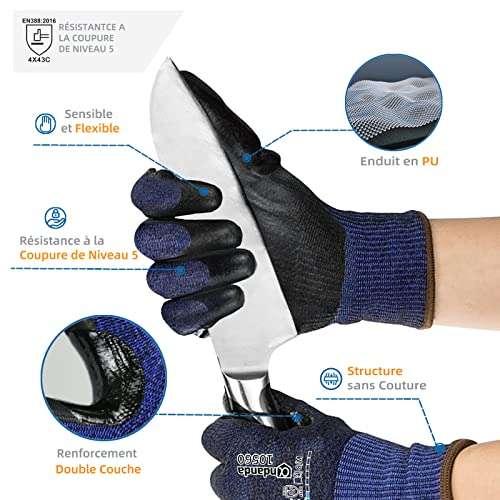 3 Paires de gants anti-coupure Andanda - Niveau 5 (Vendeur tiers)