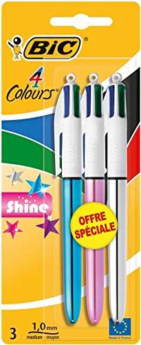 Paquet de 3 stylos bille BIC Shine 4 couleurs