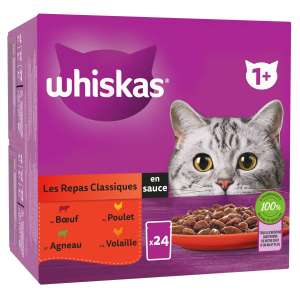 Lot de 3 paquets de 24 sachets pâtée en sauce pour chat Whiskas - 3 x 24 x 85g