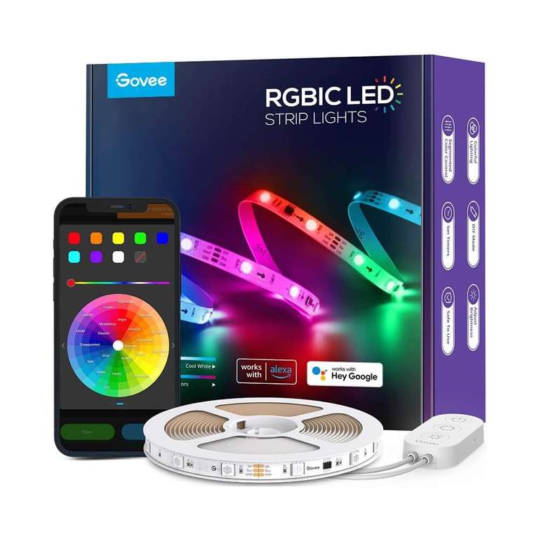 Bande lumineuse à LED Govee RGBIC - 5m, Wi-Fi, Bluetooth, Classe d'énergie A