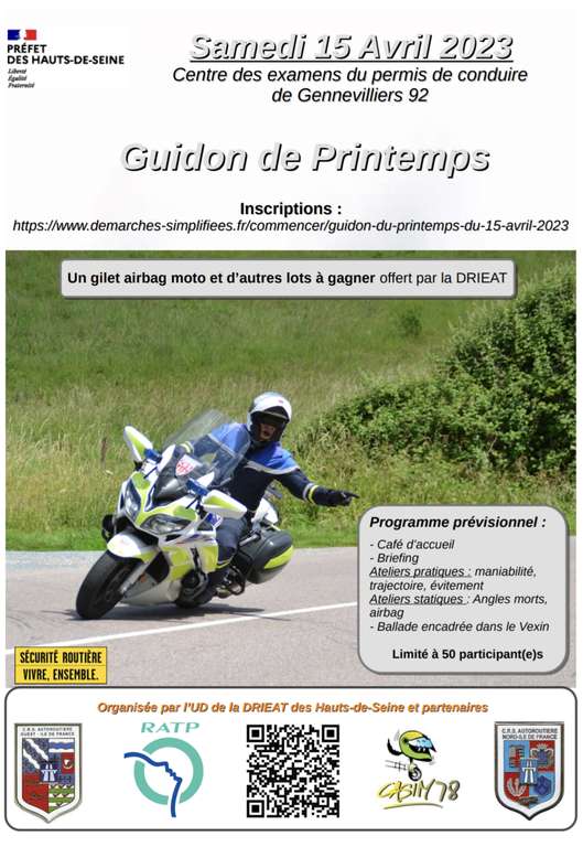 [Titulaires permis A1, A2 ou A] Journée maniabilité moto "Guidon de Printemps" - Gennevilliers (92)