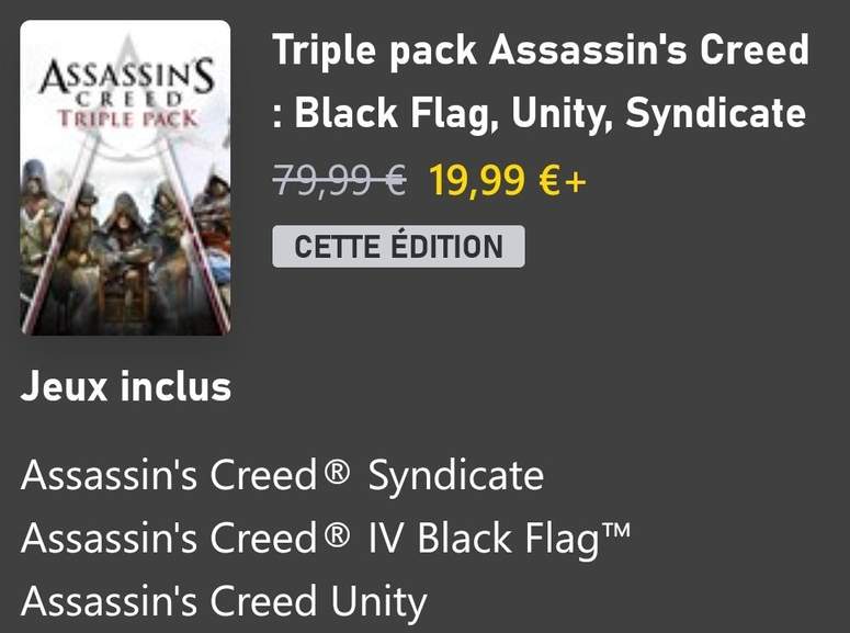 Pack triplo Assassin's Creed: Black Flag, Unity, Syndicate