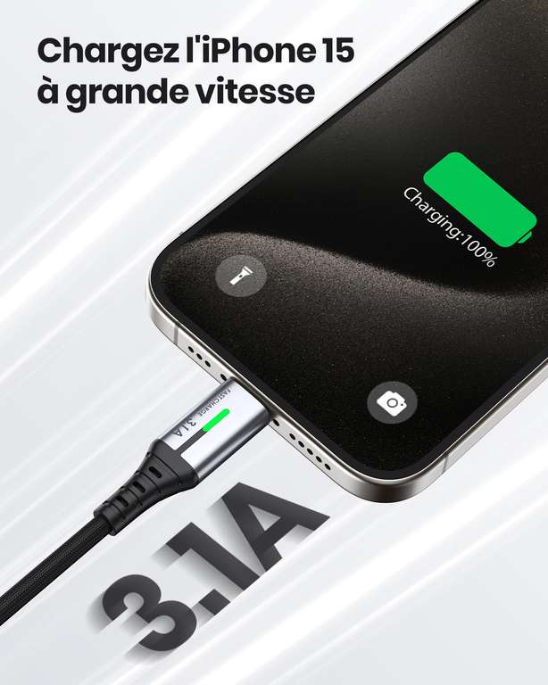Chargeur iPhone 15 Pro Max Charge Rapide,USB C vers USB C Câble de