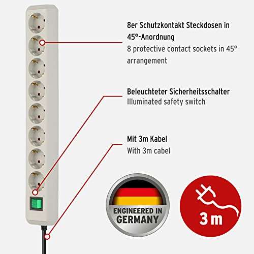 Sélection de multiprises Brennenstuhl Eco-Line - Ex : 4 prises, 1,5m à 4,89€, 8 prises/3m à 7,79€ et 10 prises/3m à 14,39€
