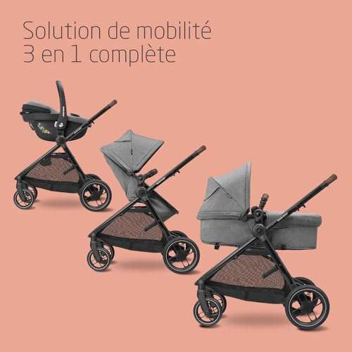 Poussette bébé pliable 3 en 1 Maxi-Cosi Zelia S Trio - 22 kg max, avec  Siège Auto Bébé CabrioFix S i-Size, Sac à Langer, Gris –