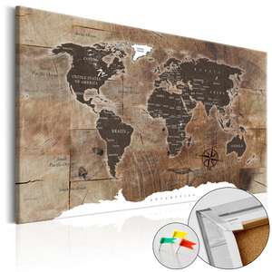 Sélection de Tableaux Mappemonde en Promotion - Ex ; Tableau en liège Carte du monde mosaïque effet bois 60x40cm