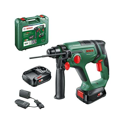 Marteau perforateur sans-fil Universal Hammer Bosch - 18V, avec 2 batteires 2.5Ah 18V, Porte-outils SDS Plus, Mallette, chargeur, poignée