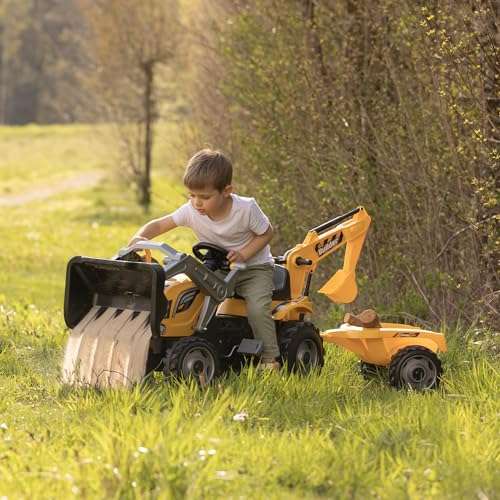 Tracteur enfant Smoby Builder Max + Remorque - Tractopelle - Siège Ajustable - Volant avec Klaxon