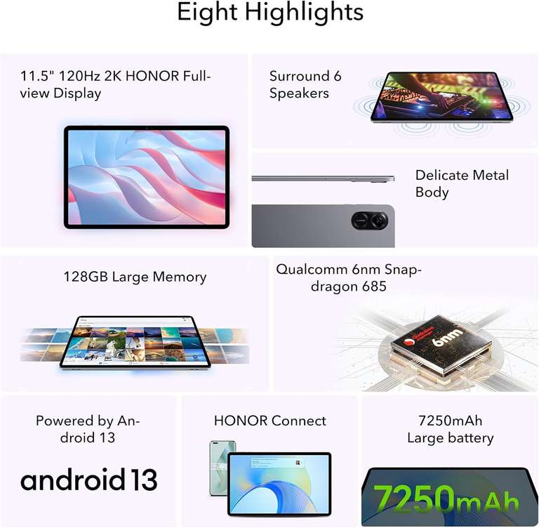 Tablette 11,5" Honor Pad X9 - 120Hz 2K, Snapdragon 685, 4Go/128Go, 6 Haut-parleurs, 7250mAh Battery