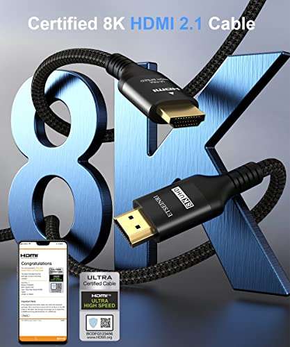 Câble HDMI 2.1 Etseinri - 2m, Compatible 8K, 4K, 48Gbps (Via Coupon - Vendeur Tiers)