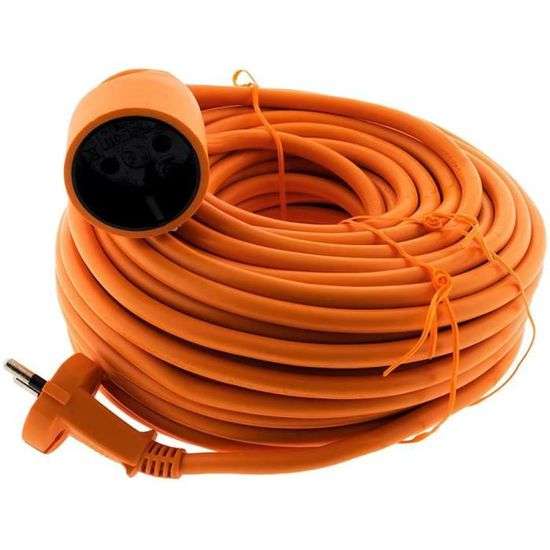 Rallonge éléctrique de jardin Zenitech - 25m, câble HO5VVF, 2 x 1.5 mm², orange (sans terre)