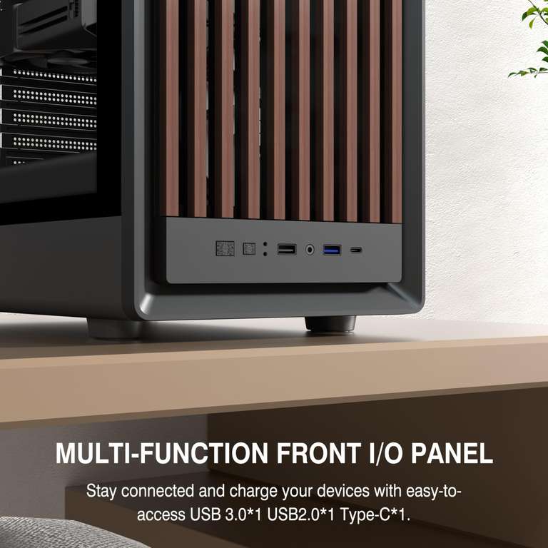 Boîtier PC Gamer FOIFKIN M2 - Façade Bois Noyer, 7 Ventilateurs ARGB, Verre Trempé - Noir