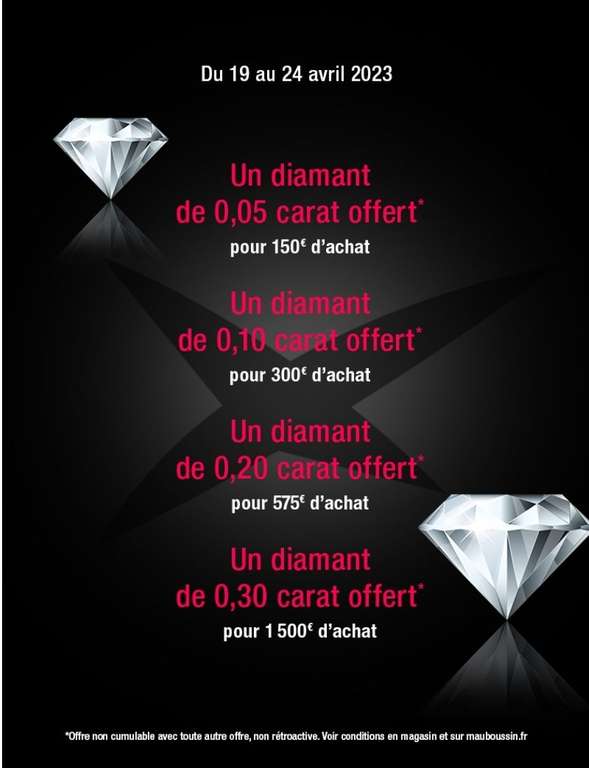 1 Diamant offert à partir de 150€ d'achat