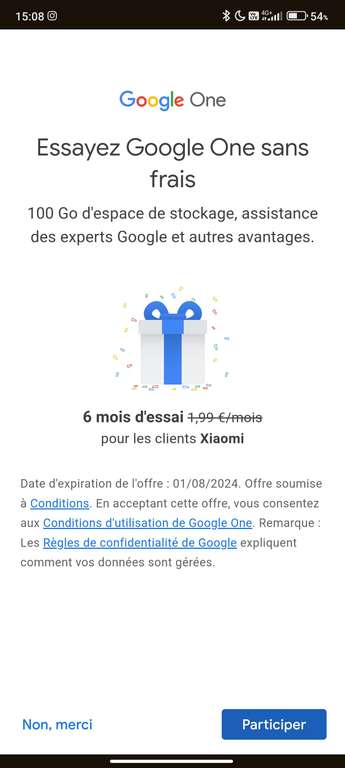 [Clients Xiaomi - Nouveaux clients Google One] 6 mois d'abonnement Google One 100Go offerts