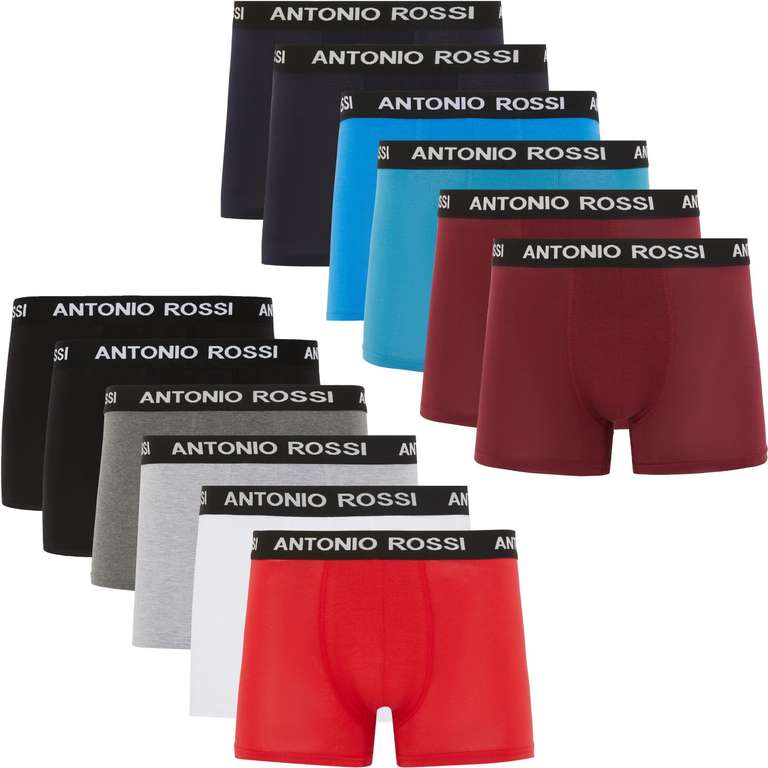 Lot de 12 Boxers Ajustés Antonio Rossi, avec Ceinture Élastique, Respirants et Doux, différents Packs de couleurs et tailles
