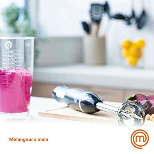 Mixeur Plongeant MasterChef 2 en 1, Blender Soupe / Presse Puree Electrique 700ml, Pied Inoxydable, 2 Vit, Passe au Lave-vaisselle, 200W