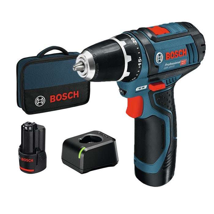 Perceuse visseuse sans fil Bosch Professional GSR 12V-15 - 12V + 2 Batteries 2.0 Ah + Chargeur (Via retrait magasin)