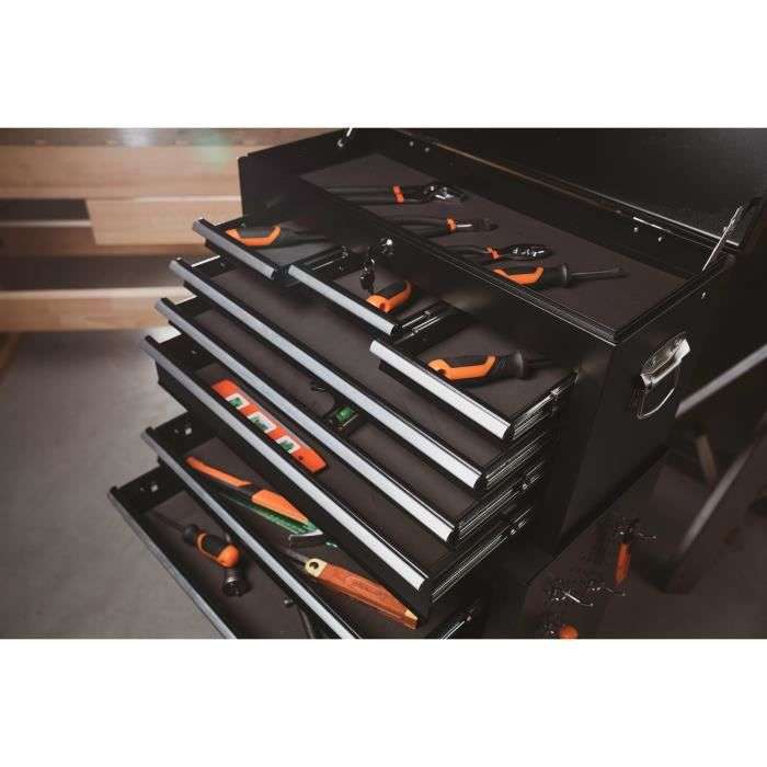 Servante d'atelier à outils 8 compartiments Manupro - Coffre malle rangement amovible, Acier, 65,8x61,6x33cm (HxlxP), Noir mat