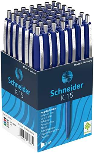 Lot de 50 Stylo-bille Clip Schneider Novus K15 acier Bleu