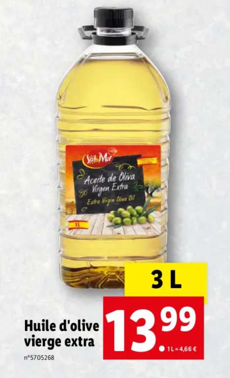 Huile d'olive extra vierge - 3L, origine Espagne