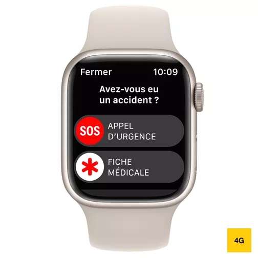 Montre connectée Apple Watch Series 8 GPS + Cellular, Boîtier en Aluminium 41 mm, Bracelet Sport - Lumière stellaire (en magasin)